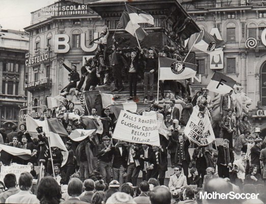 Celtic fans in Milan 1970 with Rotterdam fans
