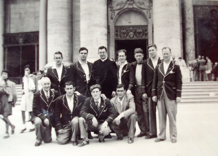 Celtic players and Jimmy Hogan at the Vatican Rome trip 1951