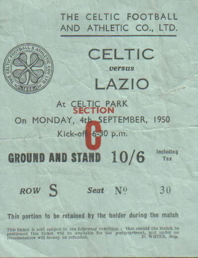 Celtic v Lazio 1950 ticket